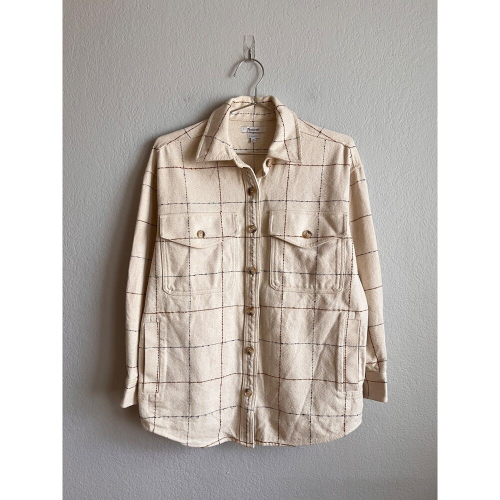 Madewell Boucle Oversized Shirt-Jacket in Cream Windowpane Size XS